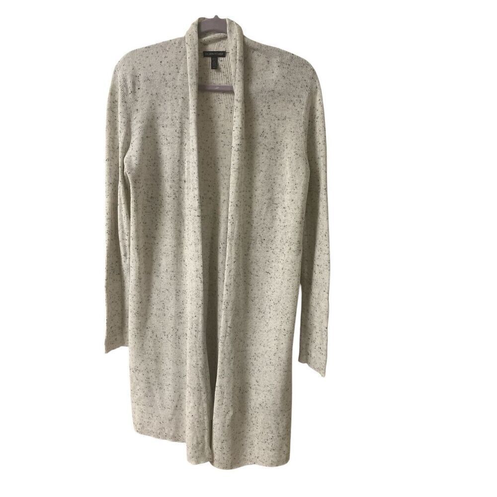 Eileen Fisher cardigan sweater longer style gray/black fleck sz Small